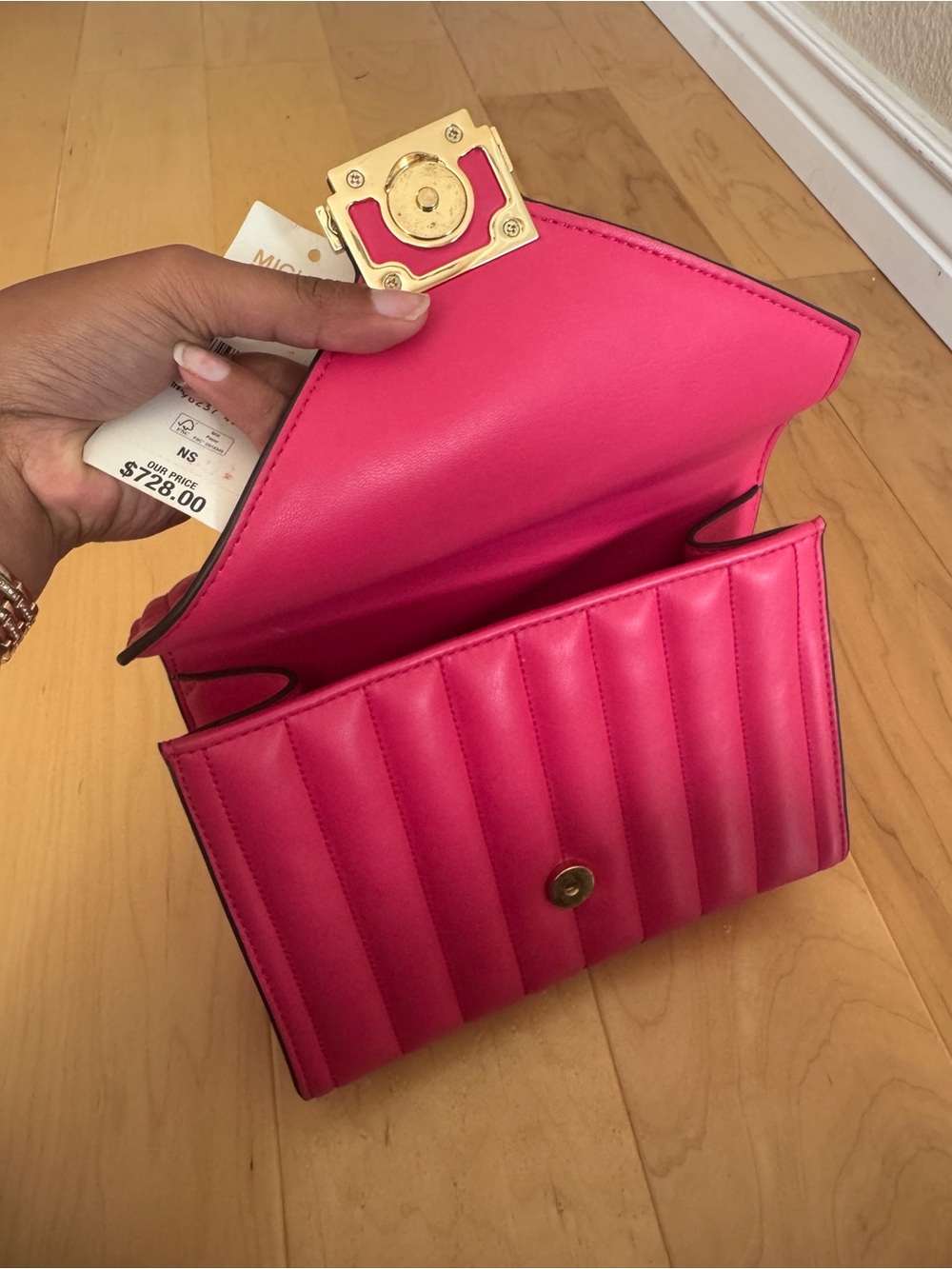 Michael Kors Hot Pink Quilted Leather Crossbody Bag with Gold Hardware